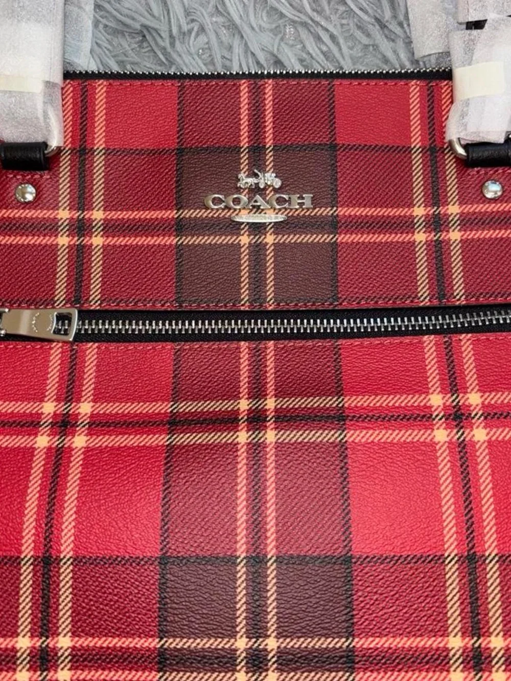 NEW Coach Plaid Gallery Tote Bag Red Tartan Luxury Designer Holiday Christmas